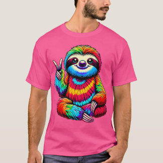 Camiseta Preguiça Tie-Dye Símbolo da Paz Hippie