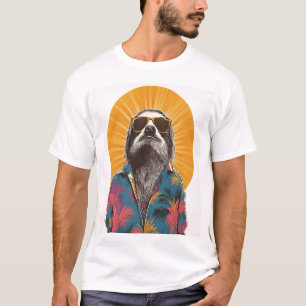 Camiseta Preguiça Usa Óculos De Sol Vintage Havaiano