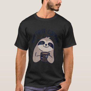 Camiseta Preguiçoso Bicho-Preguiça Engraçado Bebendo Café B