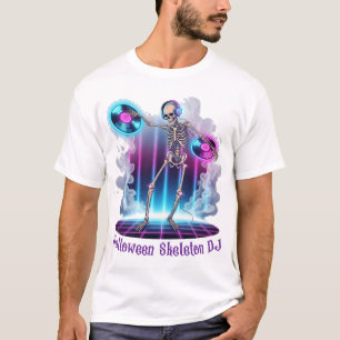 Camiseta Preguiçoso esqueleto de Halloween DJ tocando músic