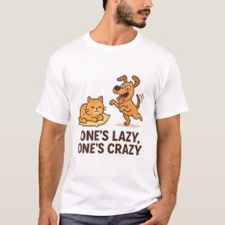 Camiseta Preguiçoso, maluco - Gato Engraçado e Cachorro Duo