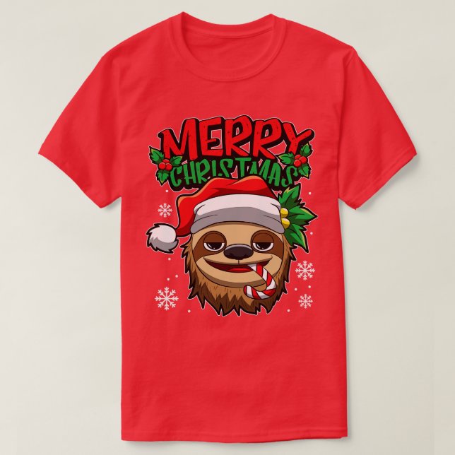 Camiseta Preguiçoso Natal Lopado Animais de Natal Doce (Frente do Design)
