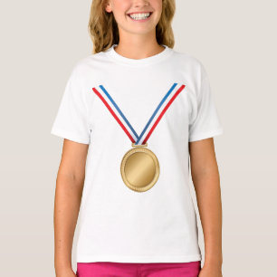 Camiseta Prêmio Medalha de Ouro com Fita Azul Vermelha e Br