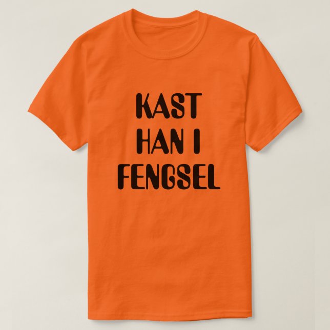 Camiseta Prendam-no na cadeia em laranja norueguesa (Frente do Design)