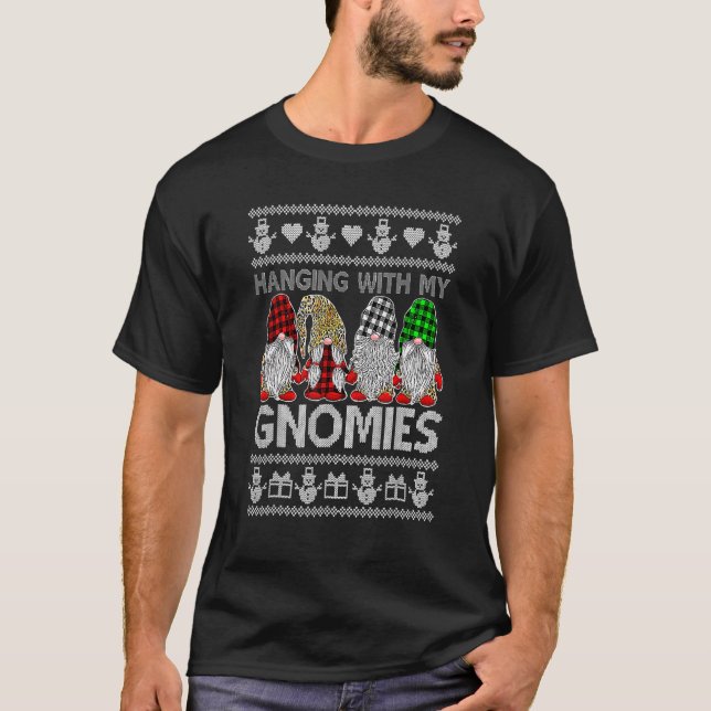 Camiseta Prendendo-Me Com Os Meus Gnomos De Natal Gnomos Gn (Frente)