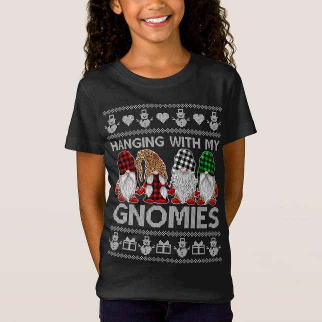 Camiseta Prendendo-Me Com Os Meus Gnomos De Natal Gnomos Gn (Frente)