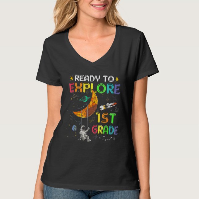 Camiseta Preparado Para Explorar O Astronauta Cuta De 1 rua (Frente)