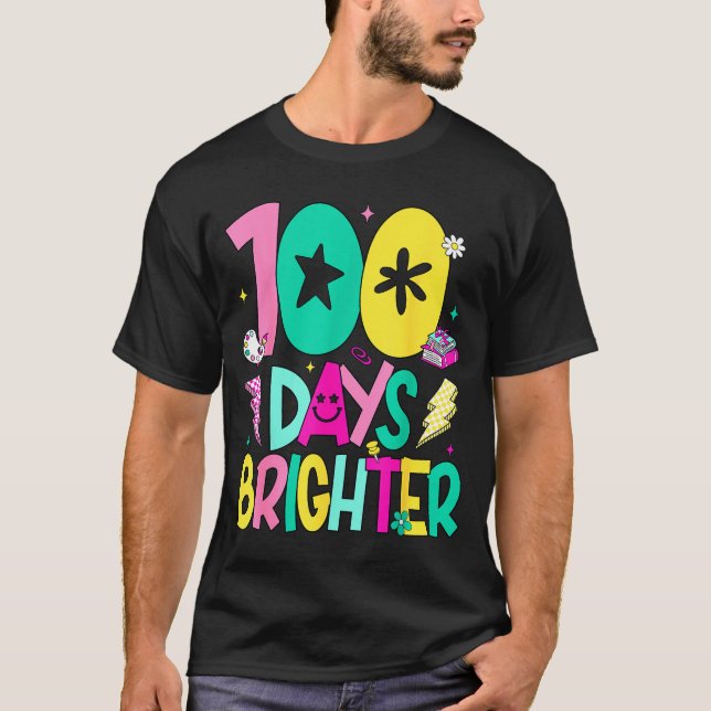 Camiseta Preppy 100 Days Brighter Happy 100th Day Of School (Frente)