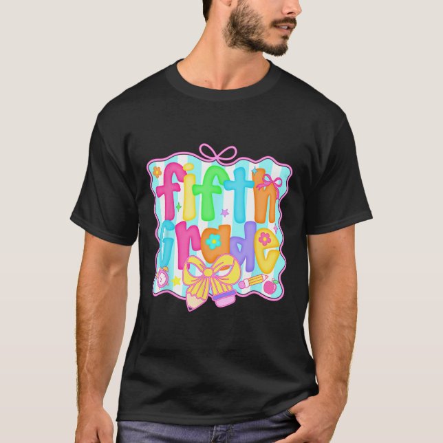 Camiseta Preppy Back To School 5th Grade Coquette Bow Girls (Frente)