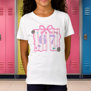 Camiseta Preppy Coquette 6–7 Moldura Listra Rosa Arco Tendê