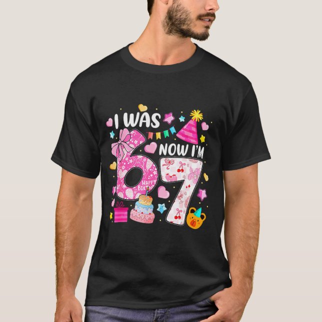 Camiseta Preppy Coquette Bow I Was 6 Now I'm 7 7th Birthday (Frente)
