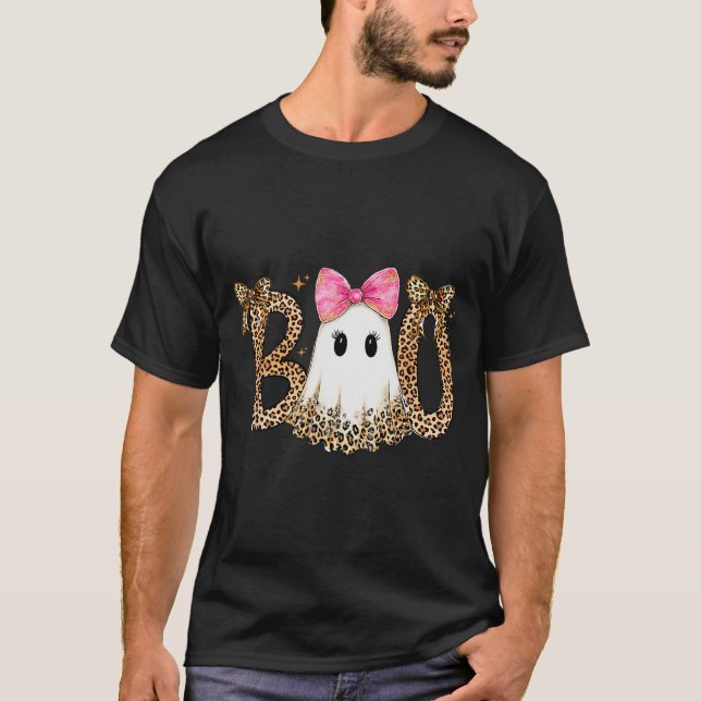Camiseta Preppy Ghost Boo,leopard Soky Coquette,halloween F (Frente)