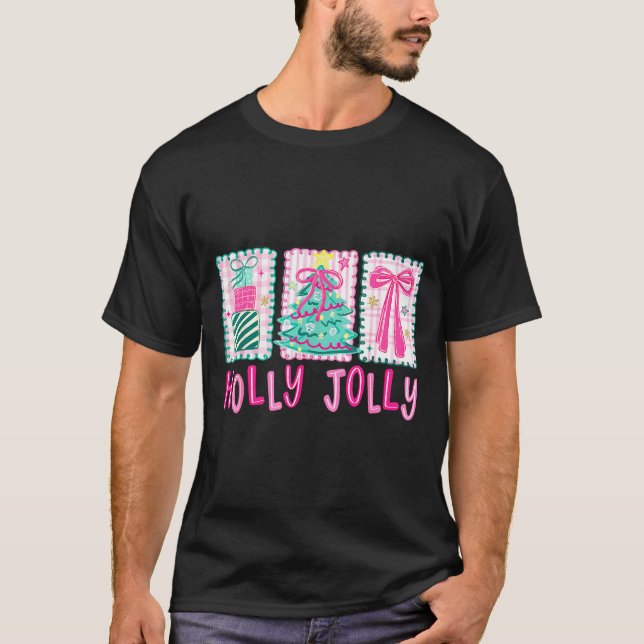 Camiseta Preppy Holly Xmas Jolly Coquette Bow Christmas Tre (Frente)