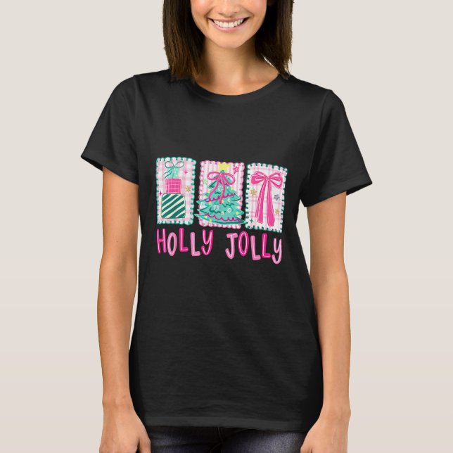Camiseta Preppy Holly Xmas Jolly Coquette Bow Christmas Tre (Frente)