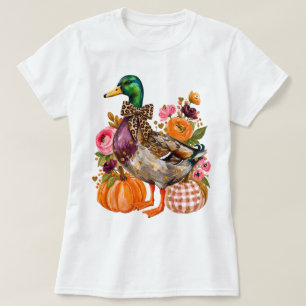 Camiseta Preppy Outono Pato-real Leopardo Laço Abóbora Flor