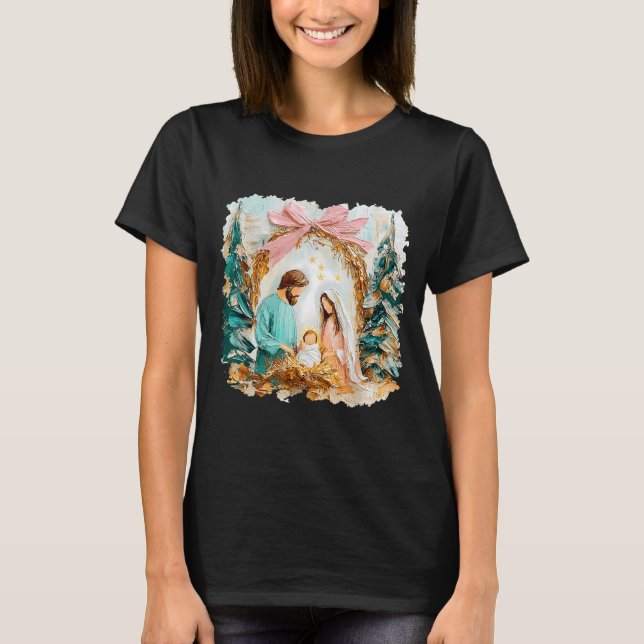 Camiseta Preppy Painted Christian Nativity Scene God Faith  (Frente)