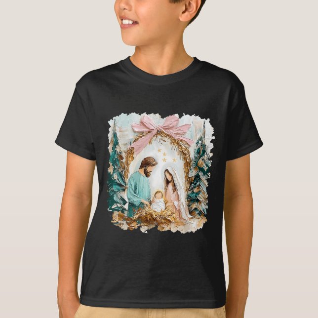 Camiseta Preppy Painted Christian Nativity Scene God Faith  (Frente)