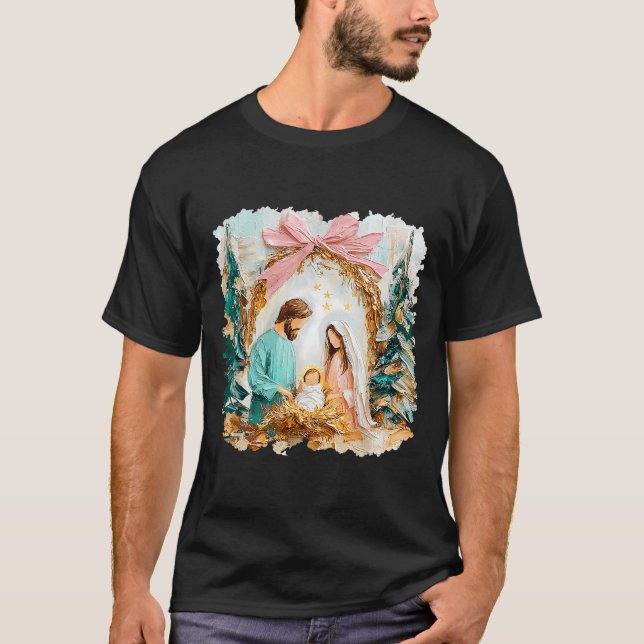 Camiseta Preppy Painted Christian Nativity Scene God Faith  (Frente)
