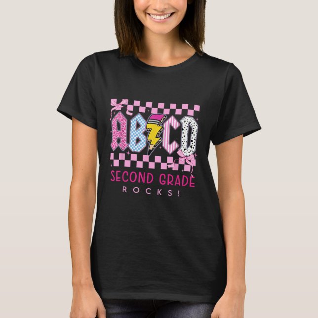 Camiseta Preppy Pink Bow Abcd Second Grade Rocks Pencil Lig (Frente)