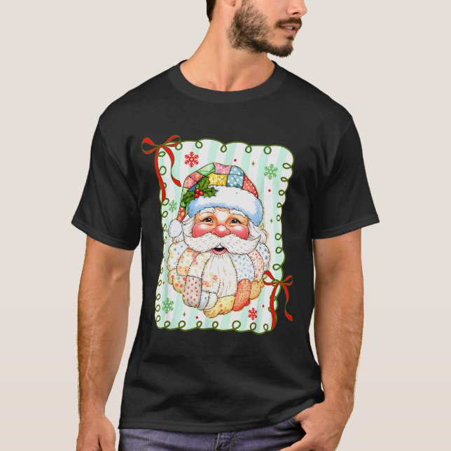 Camiseta Preppy Santa Claus Christmas Patchwork Santa Xmas  (Frente)