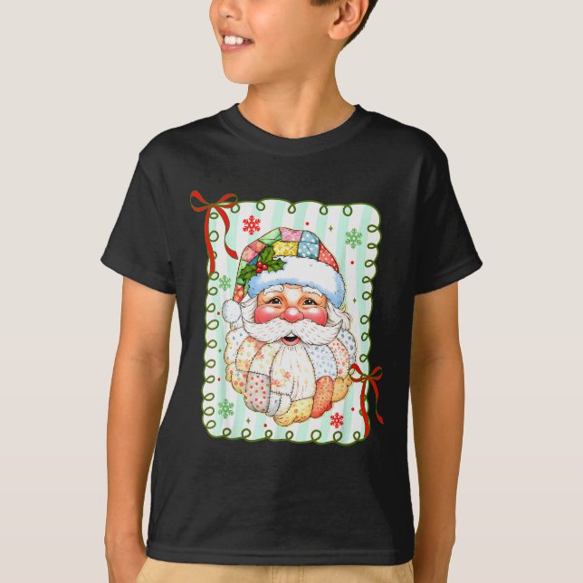 Camiseta Preppy Santa Claus Christmas Patchwork Santa Xmas  (Frente)