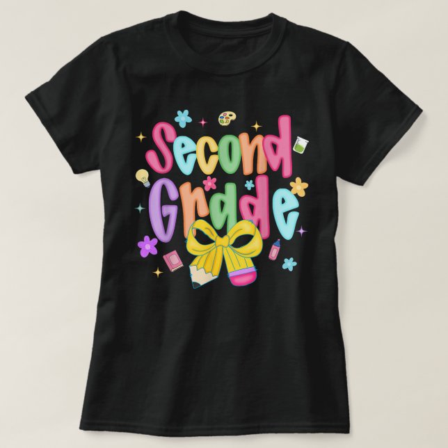 Camiseta Preppy Second Grade 2nd Grade Teachers Girls (Frente do Design)