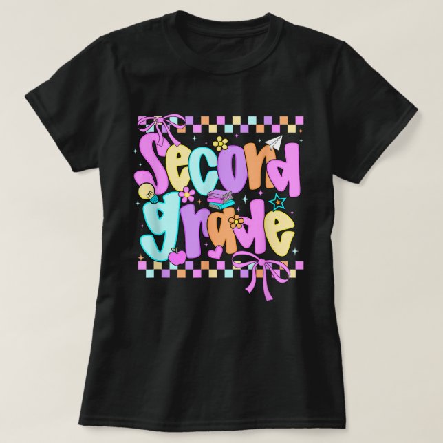 Camiseta Preppy Second Grade 2nd Grade Teachers Girls (Frente do Design)