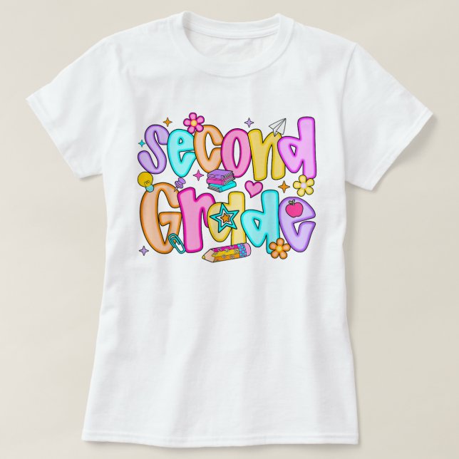 Camiseta Preppy Second Grade 2nd Grade Teachers Girls (Frente do Design)