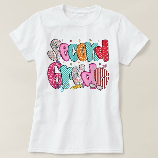 Camiseta Preppy Second Grade 2nd Grade Teachers Girls (Frente do Design)