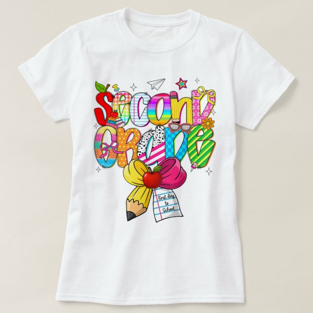 Camiseta Preppy Second Grade 2nd Grade Teachers Girls (Frente do Design)