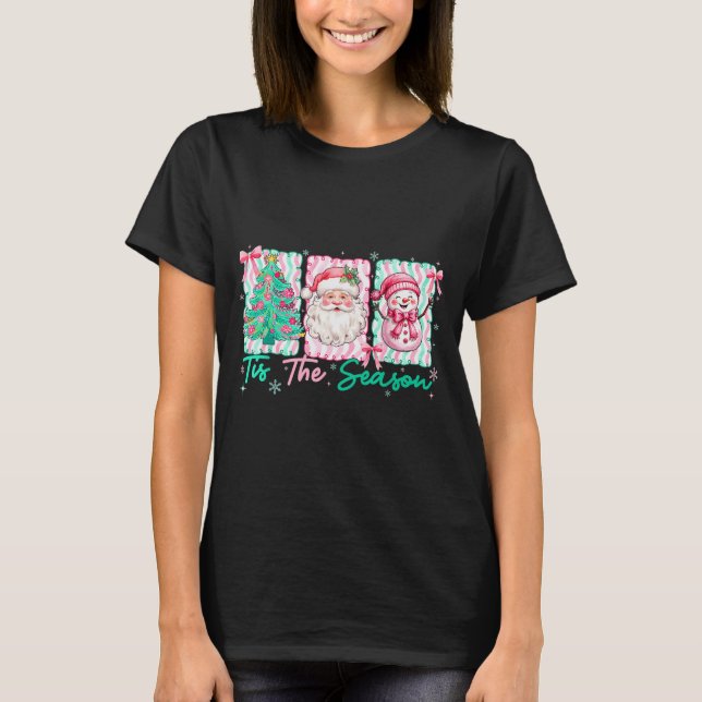 Camiseta Preppy Tis The Season Santa Snowman Merry Christma (Frente)