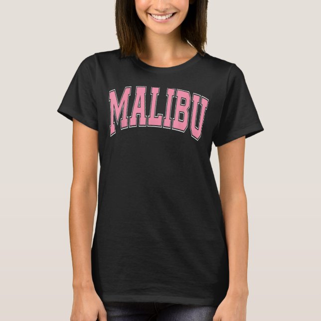 Camiseta Preppy Varsity Style rosa Malibu California (Frente)