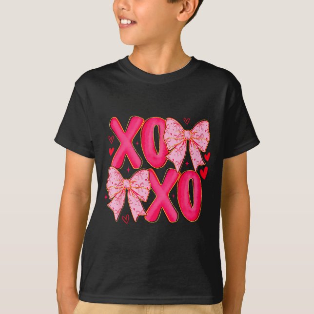 Camiseta Preppy Xoxo Coquette Bow Hearts Valentine's Day Wo (Frente)