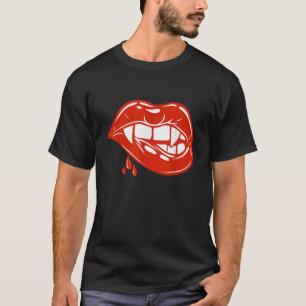 Camiseta Presas de Vampiros Dentes de Vampiro Lábios de Hal
