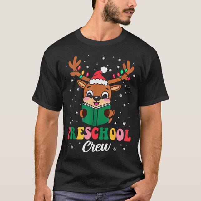 Camiseta Preschool Crew Xmas Funny Reindeer Teacher Student (Frente)