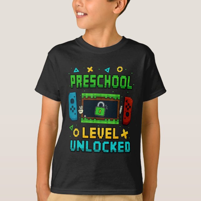 Camiseta Preschool Level Unlocked Ck To School Pixel Art Ga (Frente)