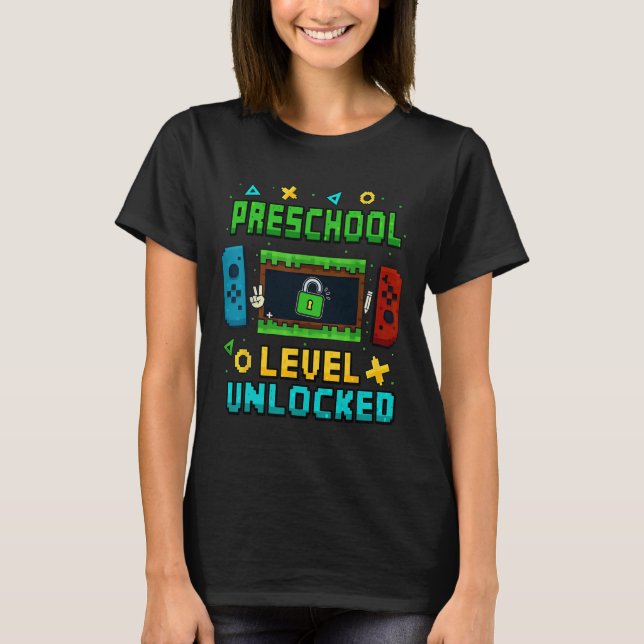 Camiseta Preschool Level Unlocked Ck To School Pixel Art Ga (Frente)