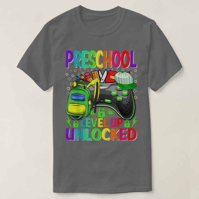 Camiseta Preschool Level Up Unlocked Video Game Back To Sch (Frente do Design)