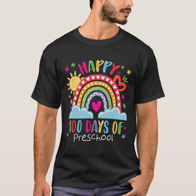 Camiseta Preschool Teacher Girls Kids Rainbow 100 Days Of S (Frente)