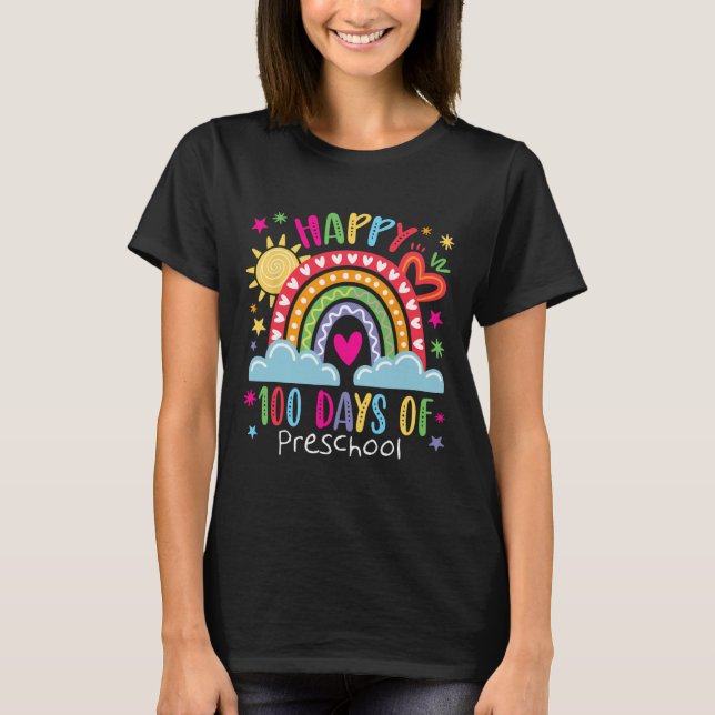 Camiseta Preschool Teacher Girls Kids Rainbow 100 Days Of S (Frente)