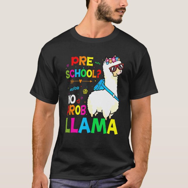 Camiseta Preschool Teacher Rainbow No Prob Llama 100th Day  (Frente)