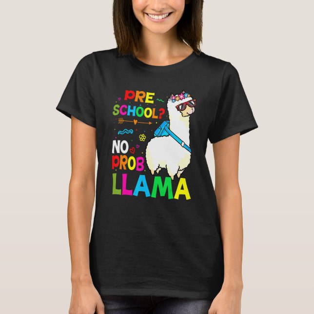 Camiseta Preschool Teacher Rainbow No Prob Llama 100th Day  (Frente)
