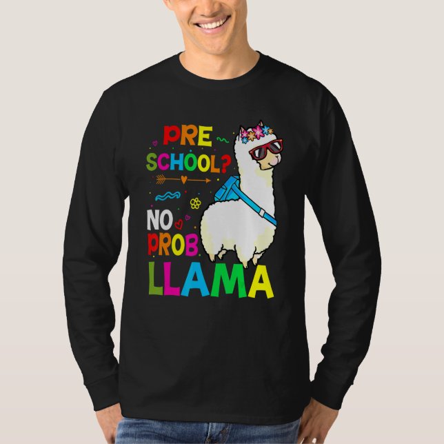 Camiseta Preschool Teacher Rainbow No Prob Llama 100th Day  (Frente)