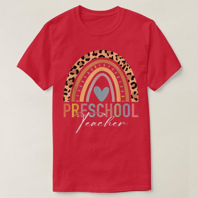 Camiseta Preschool Teacher Teach PreK Boho Rainbow Leopard  (Frente do Design)