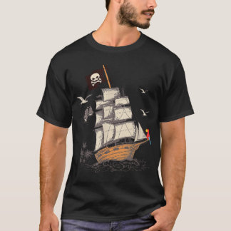 Camiseta Presente Bandeira Pirata Barco Náutico Navio Pirat