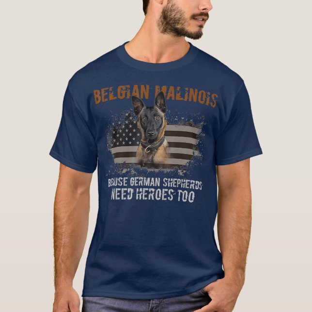 Camiseta Presente belga Malinois-americano Flag Funny Dog (Frente)