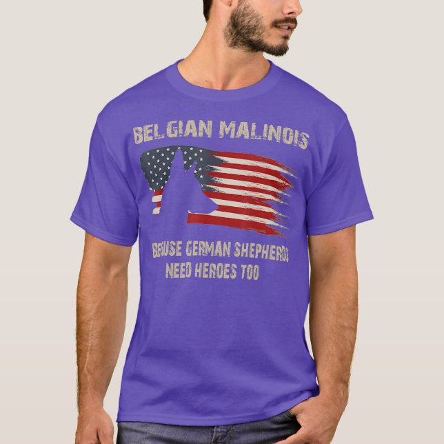 Camiseta Presente belga Malinois-americano Flag Funny Dog (Frente)