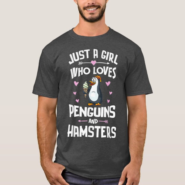 Camiseta Presente Bonito para Meninas Pinguins e Hamsters (Frente)