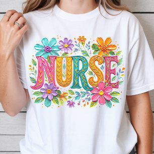 Camiseta Presente Colorido de Flores para Enfermeira Regist