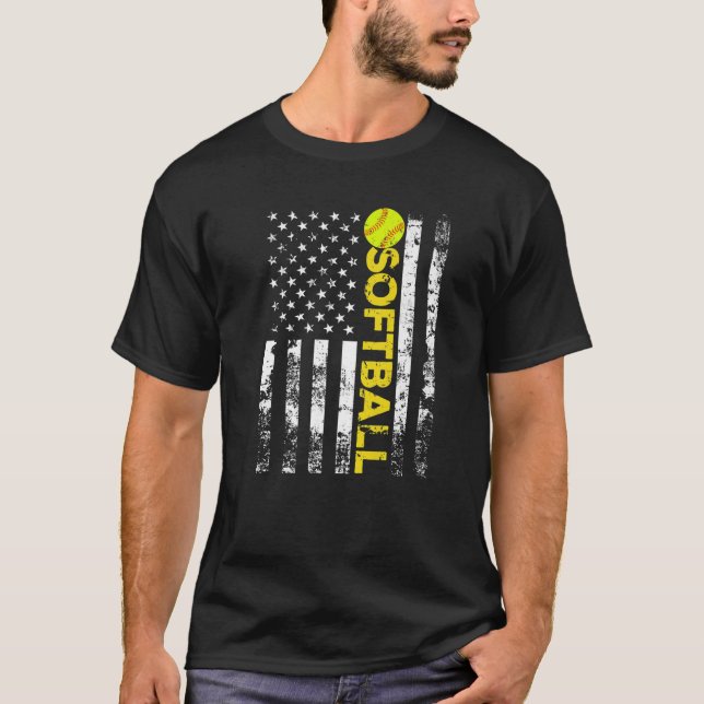 Camiseta Presente da Equipe de Softball da Bandeira America (Frente)